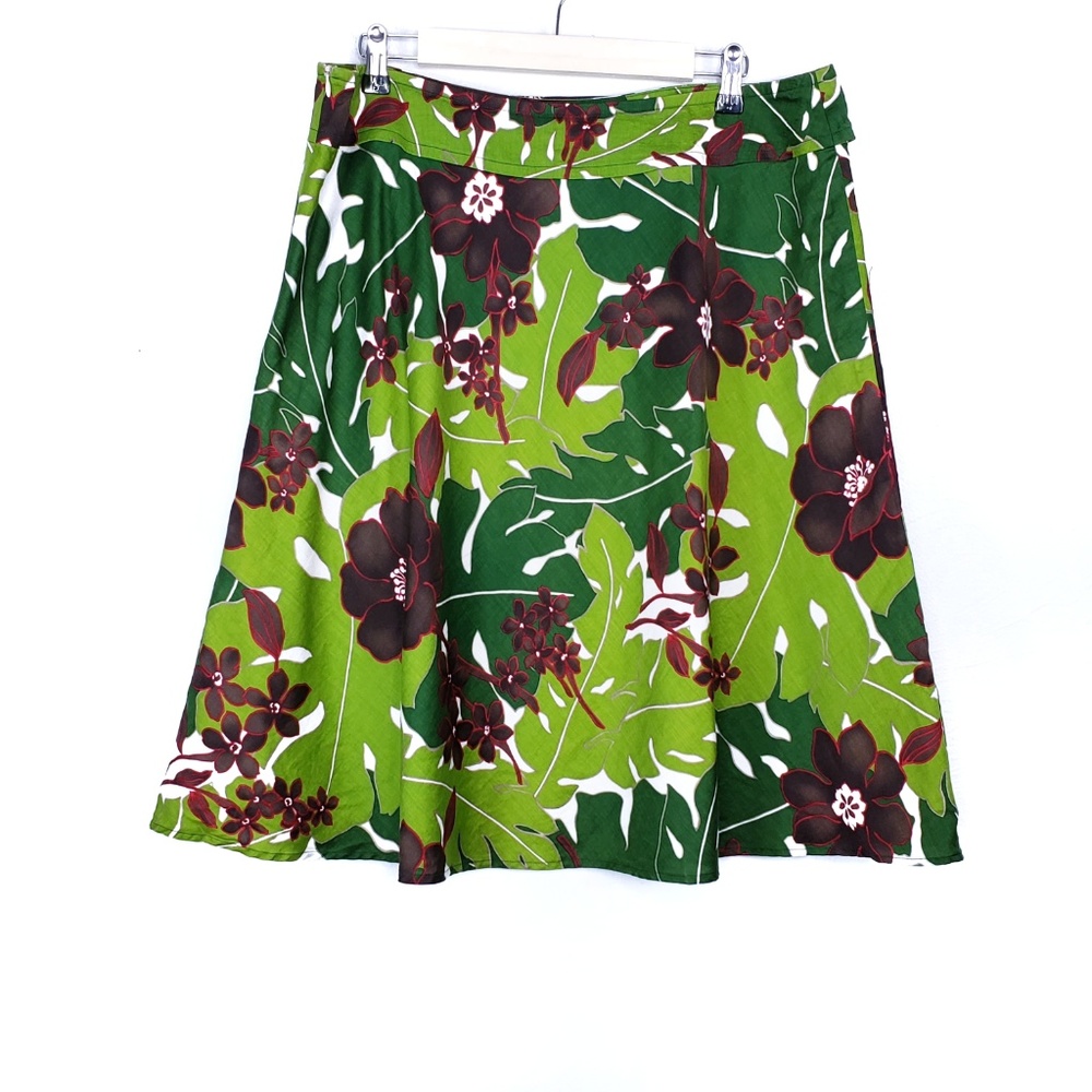 Talbots Floral Palm Leaf Print A Line Midi Skirt